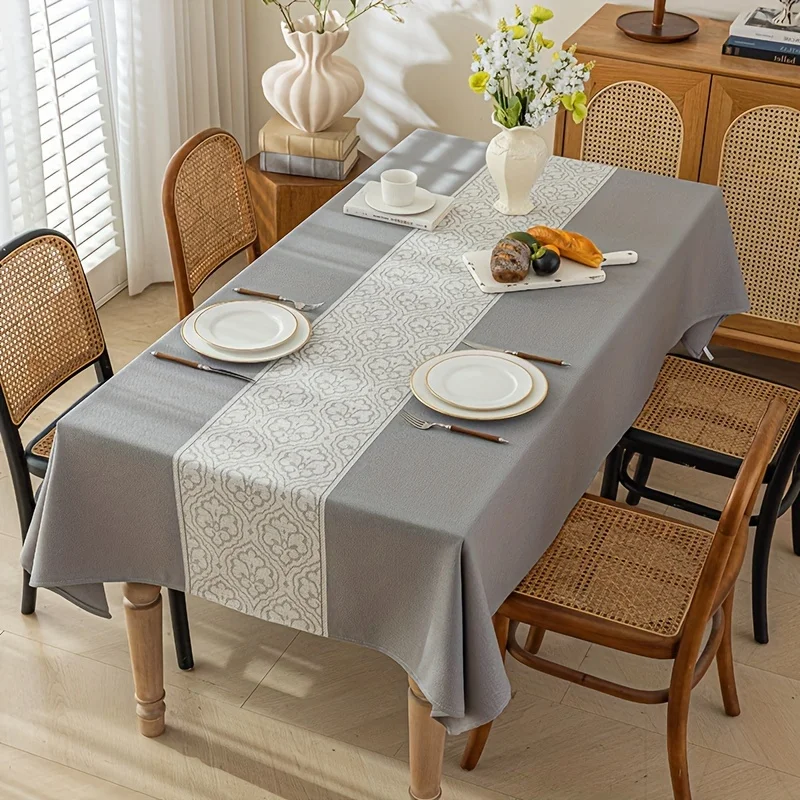 

1 Elegant Gray Tablecloth—made of Durable 100% Polyester, Rectangular Design with A White Floral Pattern for Dining