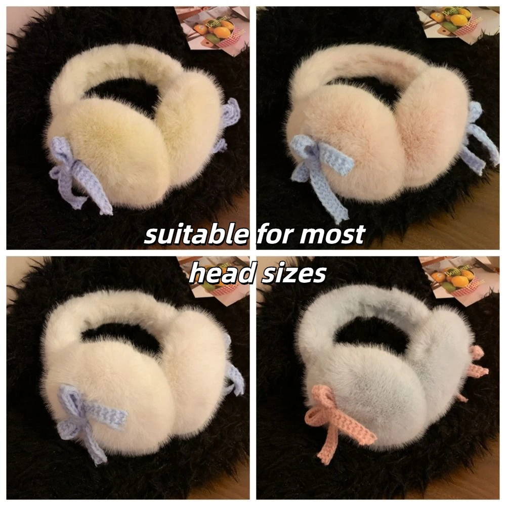 Sweet Windproof Y2k Bow Earmuffs Warm Outdoor Fluffy Bowknot Earmuffs Winter Skiing Women Earflap Girls