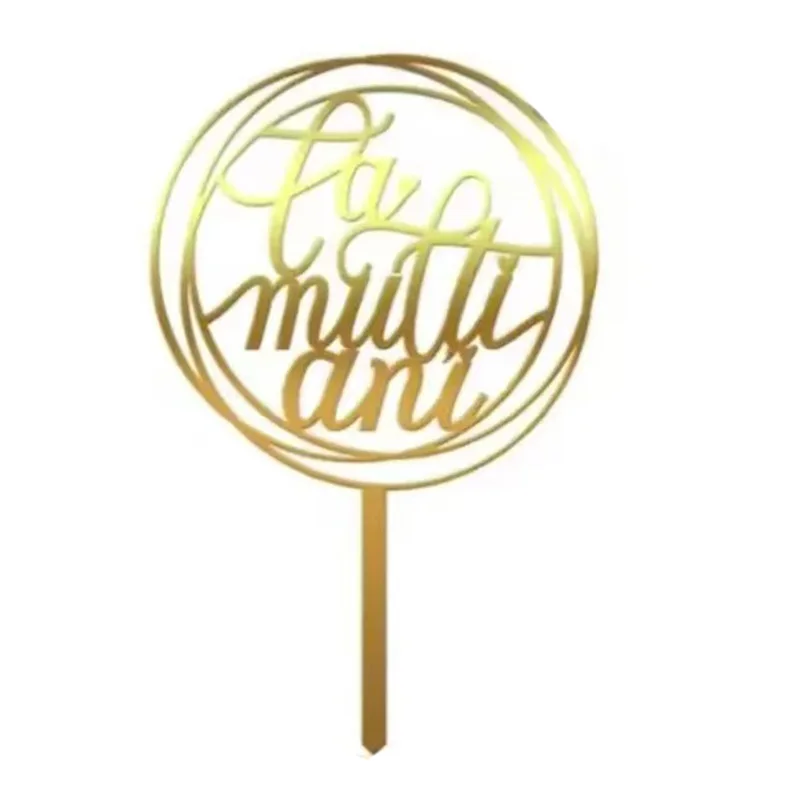 100pcs Romanian La mulți ani Cake Topper Gold Acrylic Happy Birthday Cake Topper for Birthday Party Cake Decorations Baby Shower