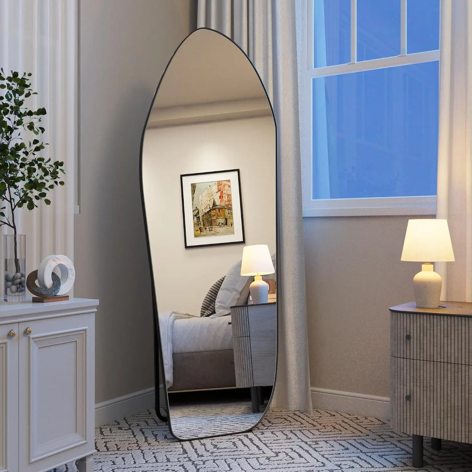 67 X 24 Asymmetrical Full Length Mirror Stand Black Modern Floor Standing Leaning Wall Mounted Bedroom Living Room Entryway Alum