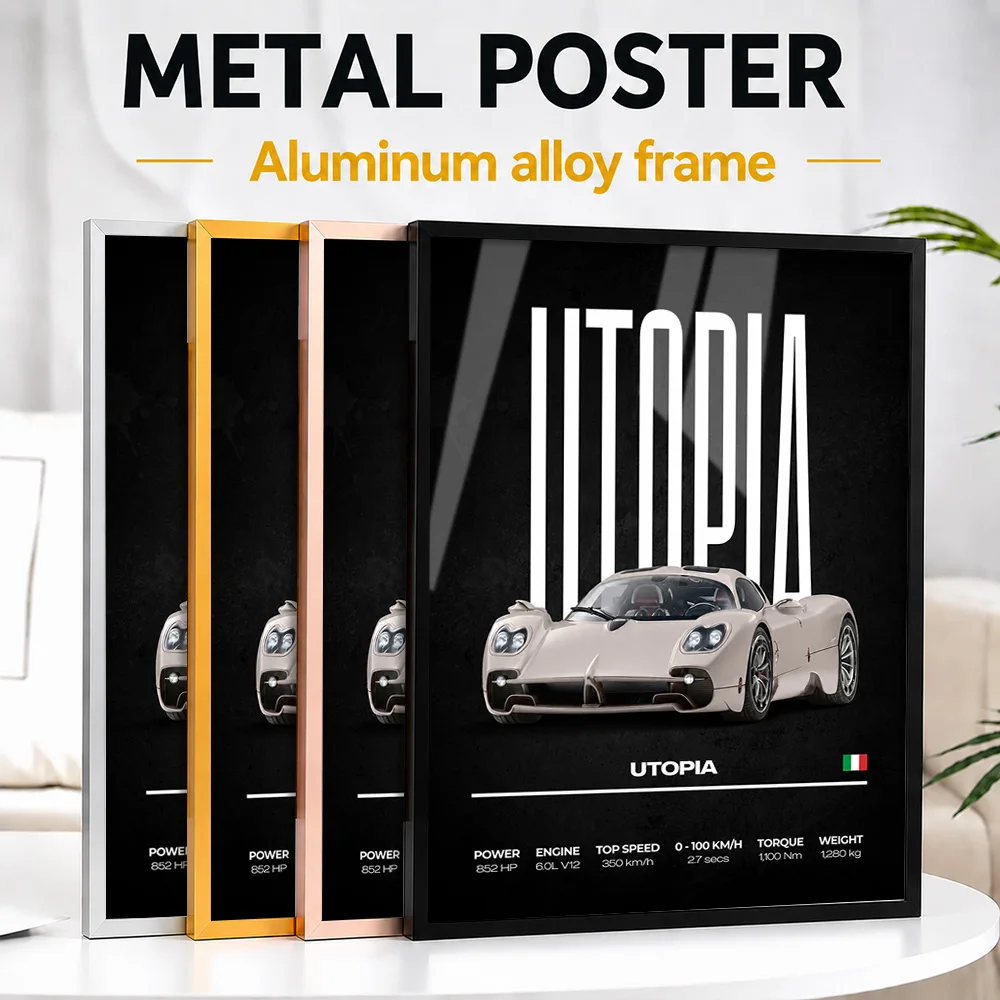 Italy Utopia Car Framed Metal Print Customized Photo Minimalist Engineering Style Wall Art For Man Cave Premium Collector Gift