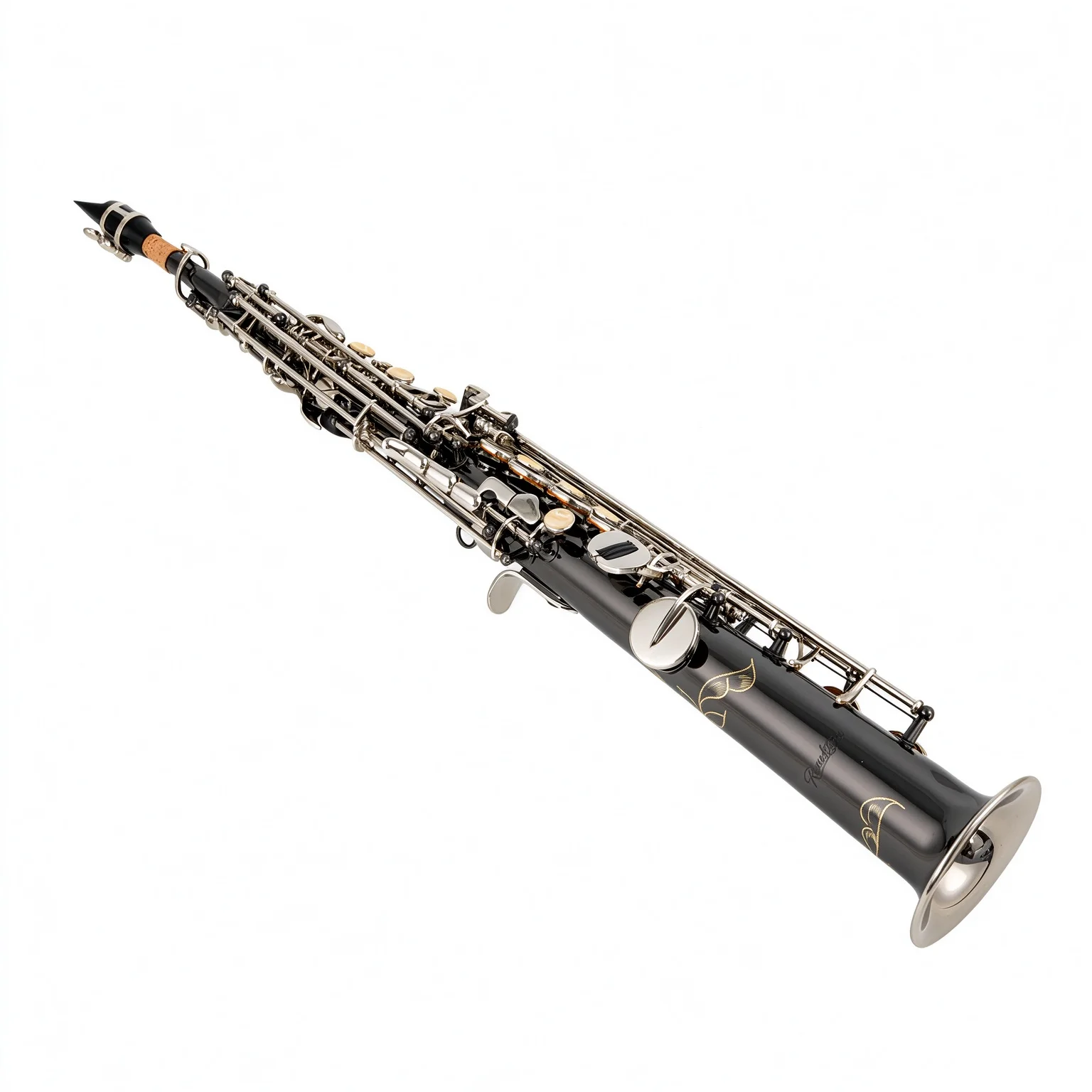 Renekton RSS-500H Bb Straight Soprano Saxophone Split Type Black Nickel Body Nickel Plated Keys Exquisite Hand Engraving