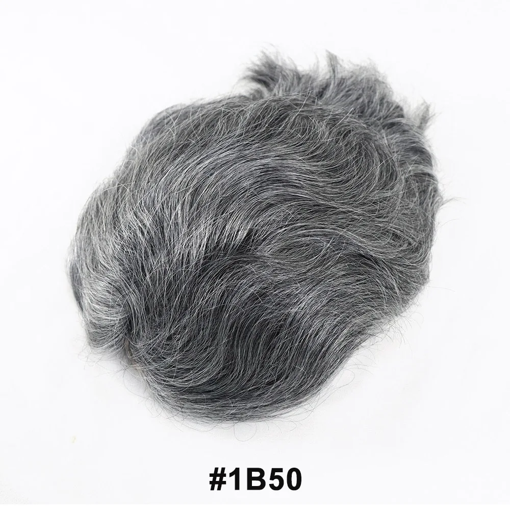 Grey Men's Human Hair Toupee, Wavy Mono Lace Front Wig