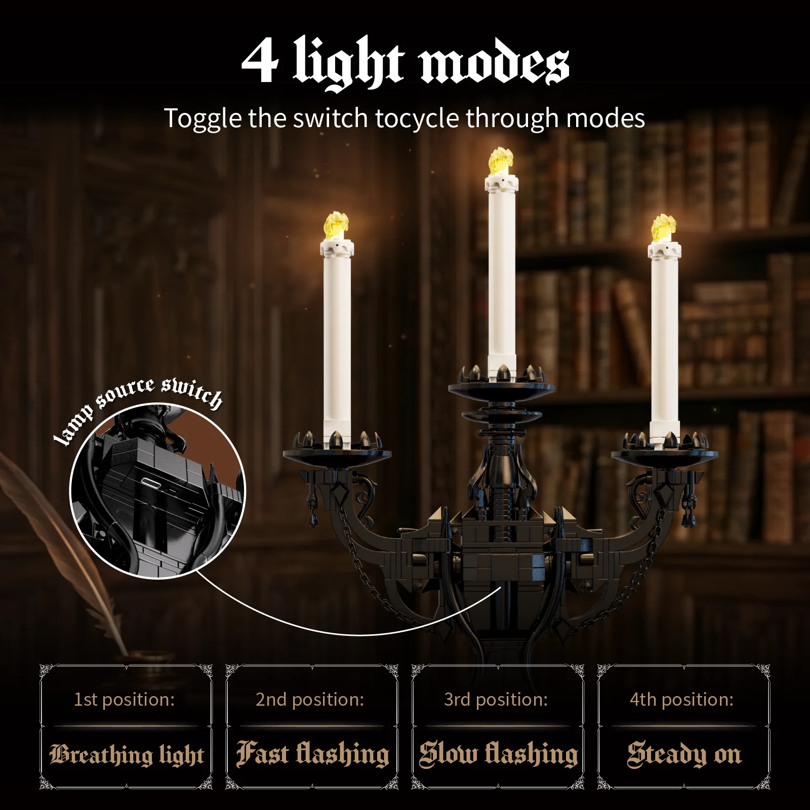 Gothic Batwing Candelabra Building Blocks Kit Simulation Candle Holder Ornament Dark Decor Bricks For Christmas Halloween Gifts view 6