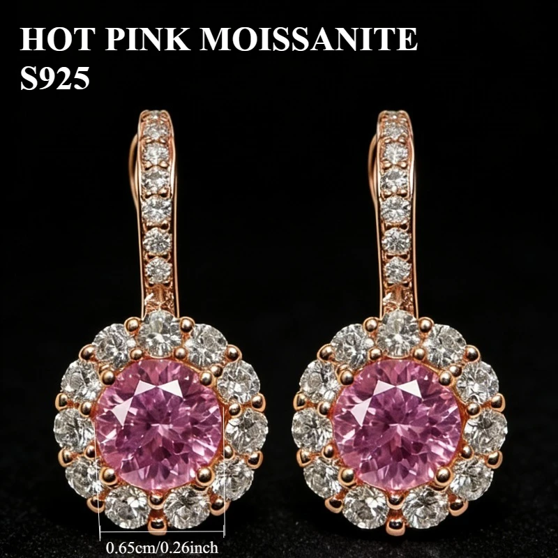 

HOT PINK MOISSANITE Stud Earrings, 4 prong S925 Sterling Silvery with 18K Golden Plating, Mature Style, Gift for Men and Women,