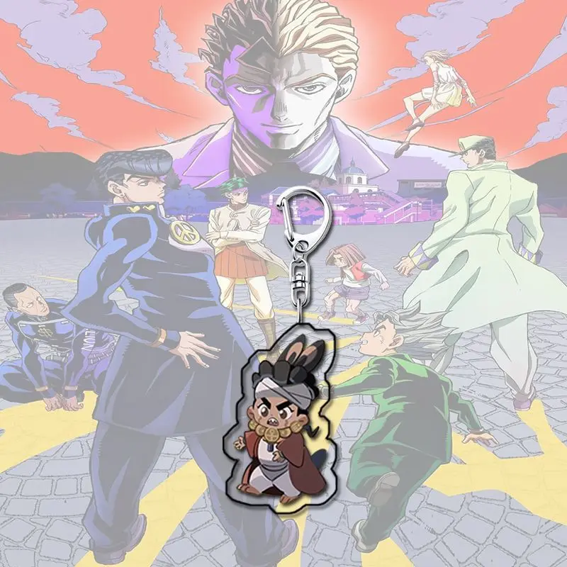 JoJo's Bizarre Adventure Anime KeyChain Jonathan Joestar Men Key Chain for Women Cartoon Figure Acrylic Keyring Pendant Gift