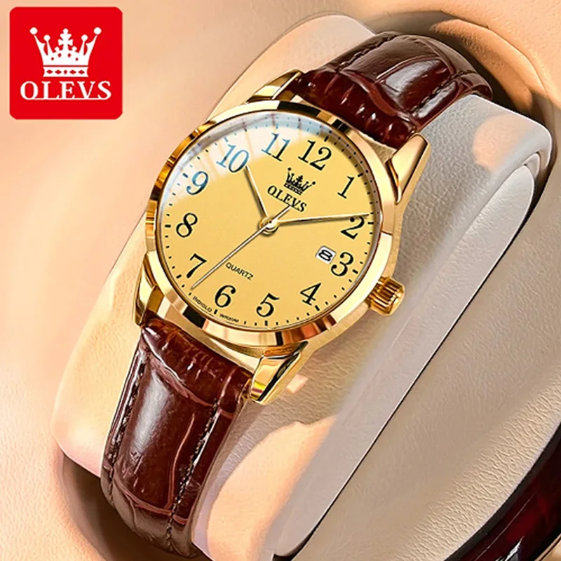 OLEVS 5566 Classic Brand Quartz Women\'s Watch Luxury Business Waterproof Leather Strap Elegant Dating Women\'s Clock Reloj Mujer