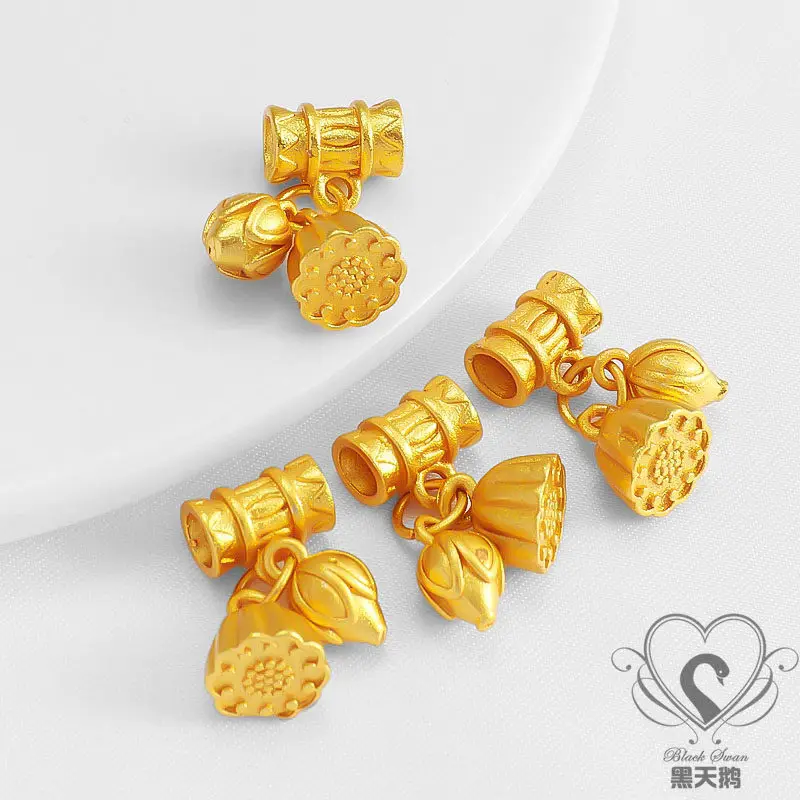18K Copper Matte Gold Plated Lotus Seed Pod Tube Bead Connector Charms DIY Bracelet Necklace Jewelry Findings
