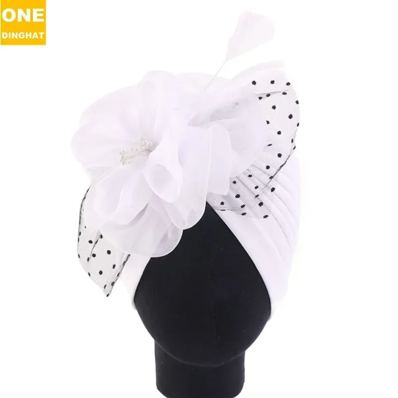 Elegant Ball Headband Popular Yarn Scarf Hat Feather Big Flower Baotou Hat National Hats Ladies Dress Hat Clothing Accessories