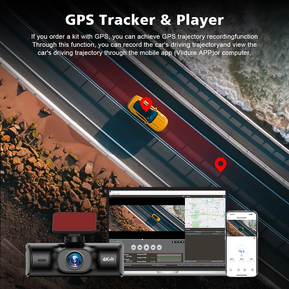 1.97 "Dash Cam 4K 2160P كاميرا DVR للسيارة دعم WIFI GPS عدسة مزدوجة محرك الفيديو مسجل Dashcam تسجيل الصندوق الأسود للرؤية الليلية