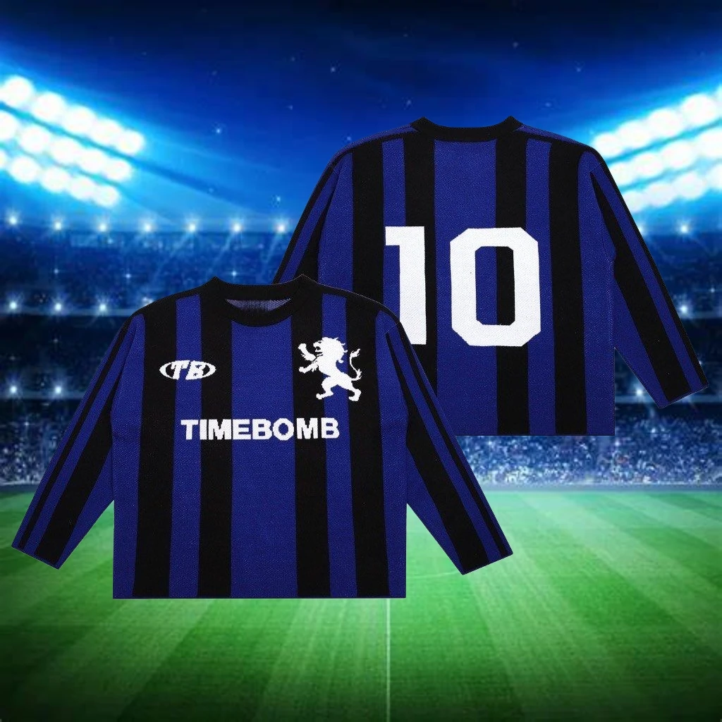 Sudadera de cuello redondo con letras de bloques de Color a rayas de estilo americano para mujer, Top deportivo para parejas, ropa de calle de moda