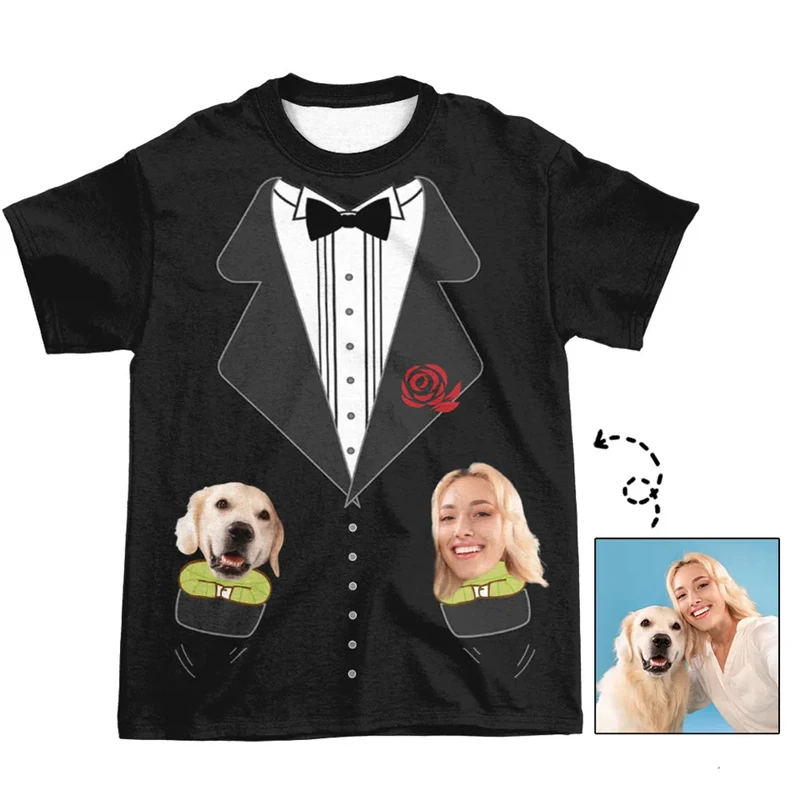 Cute Animal Dog 3D Printing T-shirt For Men Clothing Dog Lovers Pets with Owners Group Photo DIY Graphic O Neck Tees Tops 2024