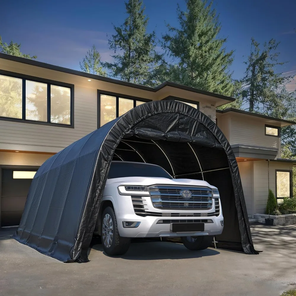 

13 X 20 FT Carport，with All-Steel Metal Frame and Round Style Roof，Anti-Snow Car Canopy Outdoor Storage Shelter，Portable Garage