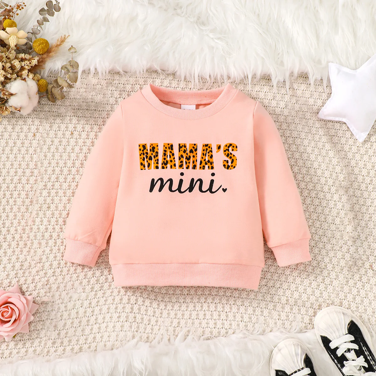 Cute casual English letter printed pink long sleeved round neck baby girl hoodie