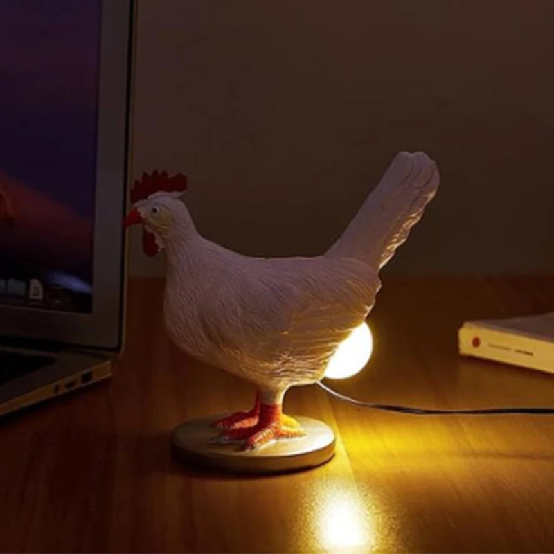 Creative Hens Lay Egg Rooster Resin Crafts Table Lamp White Home Decoration Night Light Gift for girlfriend