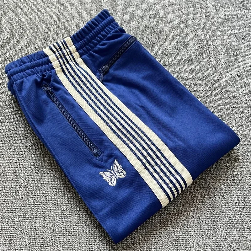 

25ss Butterfly Embroidery AWGE White Striped Pants Men Women 1：1 Best Quality Jogger Drawstring Blue Trousers