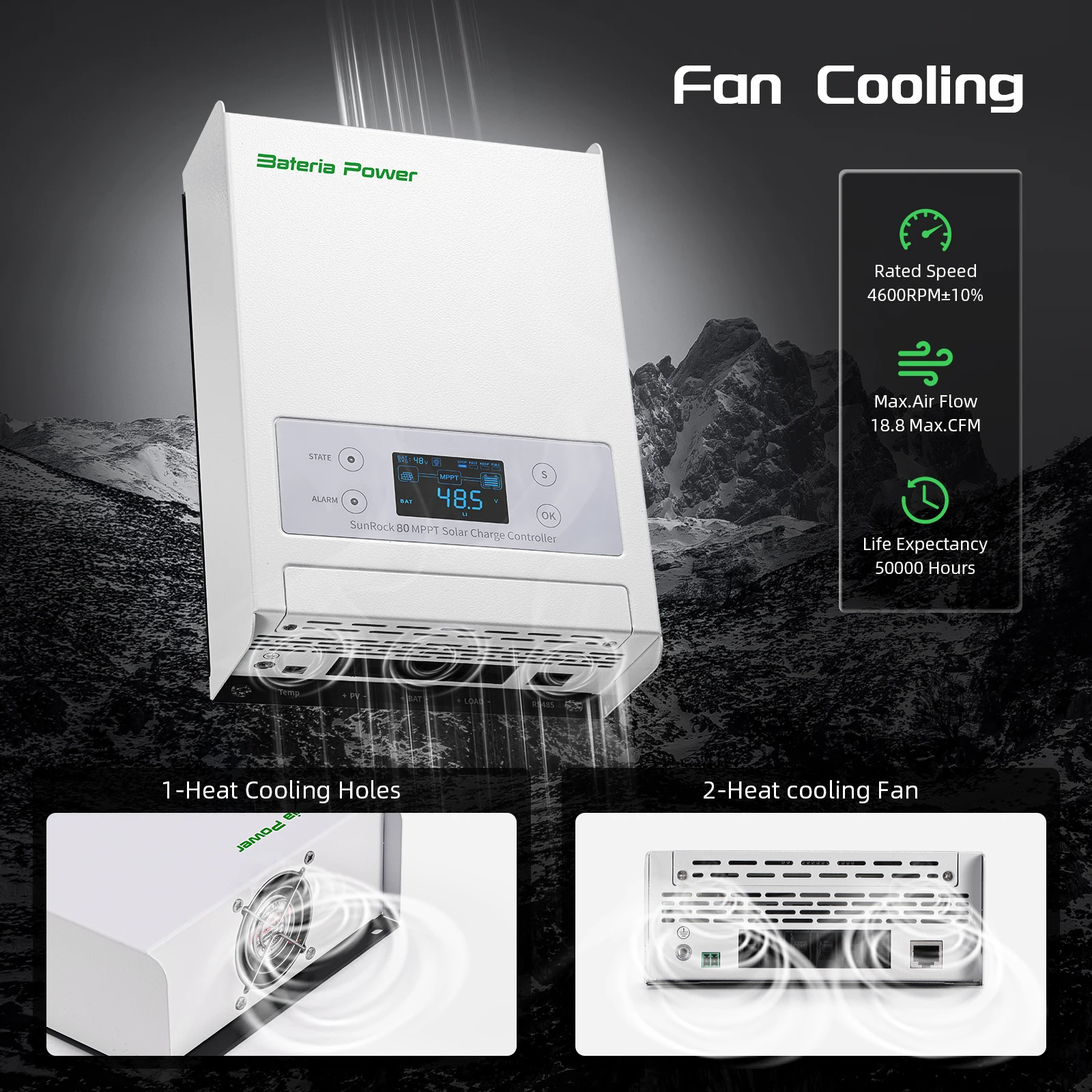 Bateria Power 80A 12/24/36/48V MPPT Solar Charge Controller, 99.5% MPPT Efficiency Solar Panel Charge Regulator（SunRock 80）