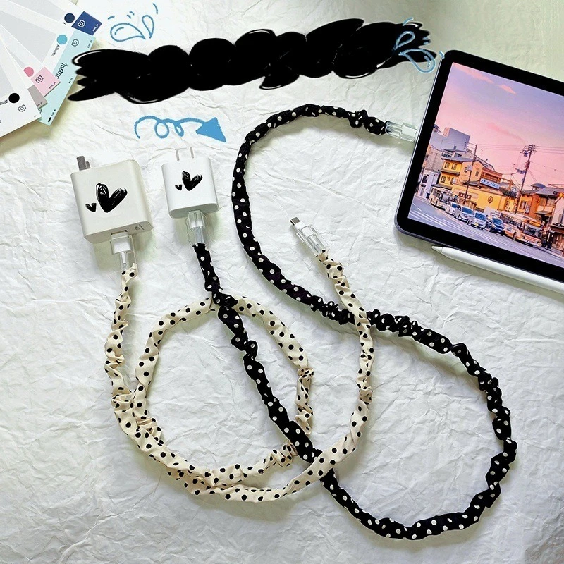 Universal Cable Winder for IPhone Android Type-C Silicone Anti-Bite Bend Protector Cartoon Strain Mesh Charge Cable Cover