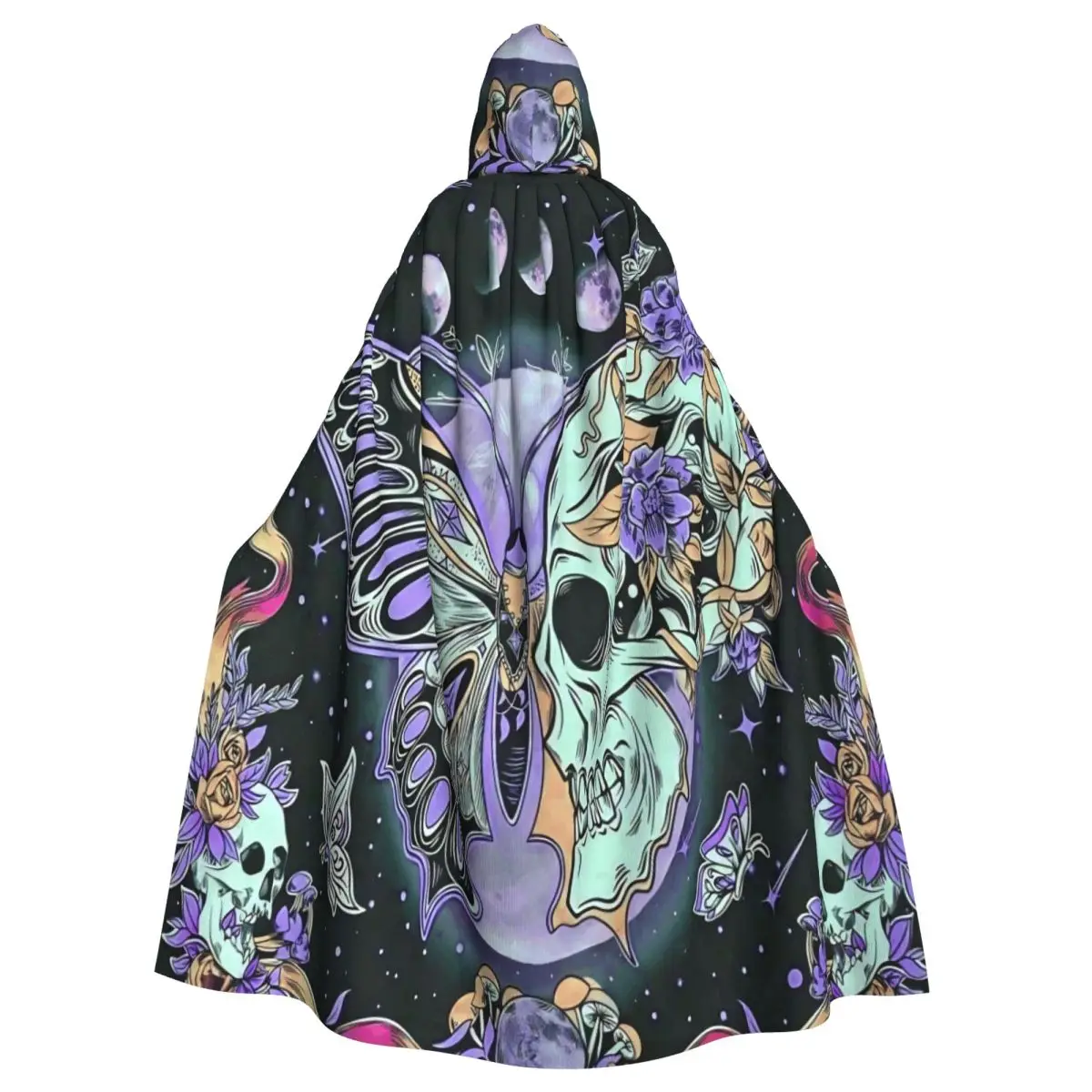 Mandala Skull Butterfly Cosplay Cloak Halloween Moon Hooded Cape for Women Men