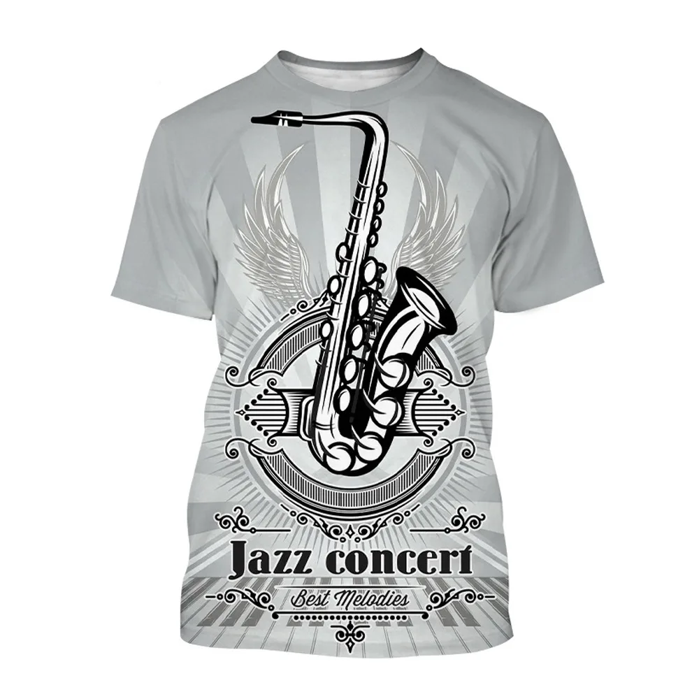 

Trendy men clothing graphic t shirts 3D digital printed musical instrument pattern loose round neck top streetwear t shirt men