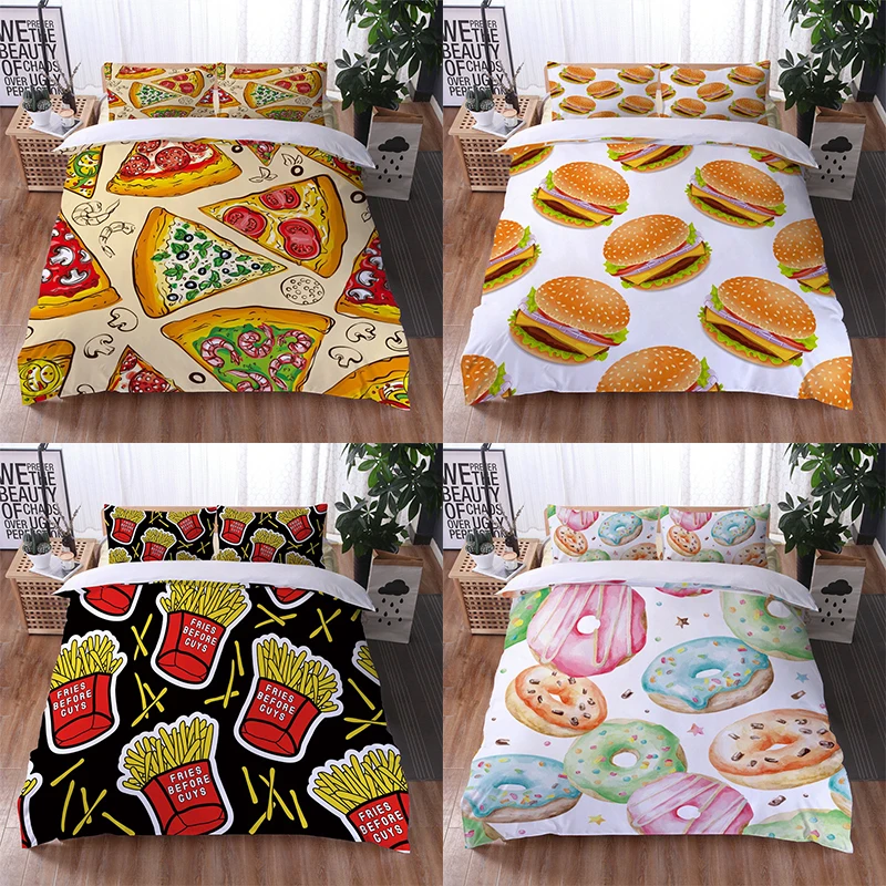 

Bedding Set Luxury 3D Pizza Burger Doughnut Print 2/3Pcs Kids Adult Duvet Cover Pillowcase Home Textile Single/Queen/King Size