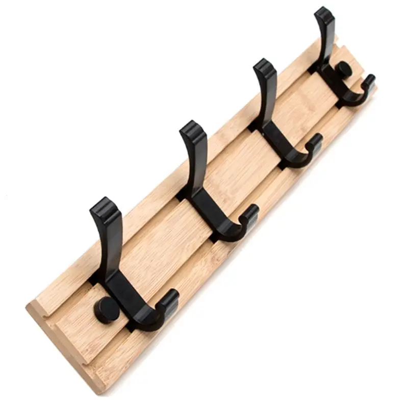 [N84R] Coat Rack Wall Mount Coat Hooks - Wooden Black Coat Rack with 4 Hooks Wall Hooks for Hanging Coat Hat Bag Towel Hanger