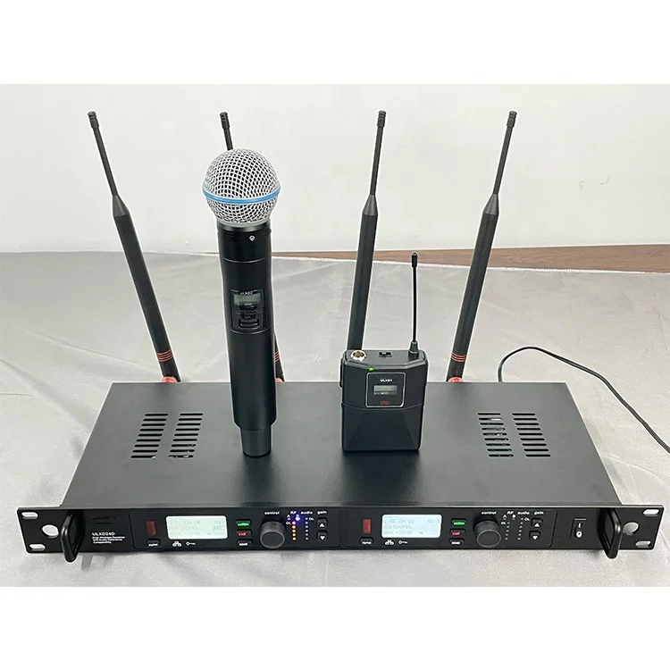 ULXD24D Professional Wireless Microphone 2 Channels Handheld Mic Headset and Lavalier Wireless Mic for Stage Singing