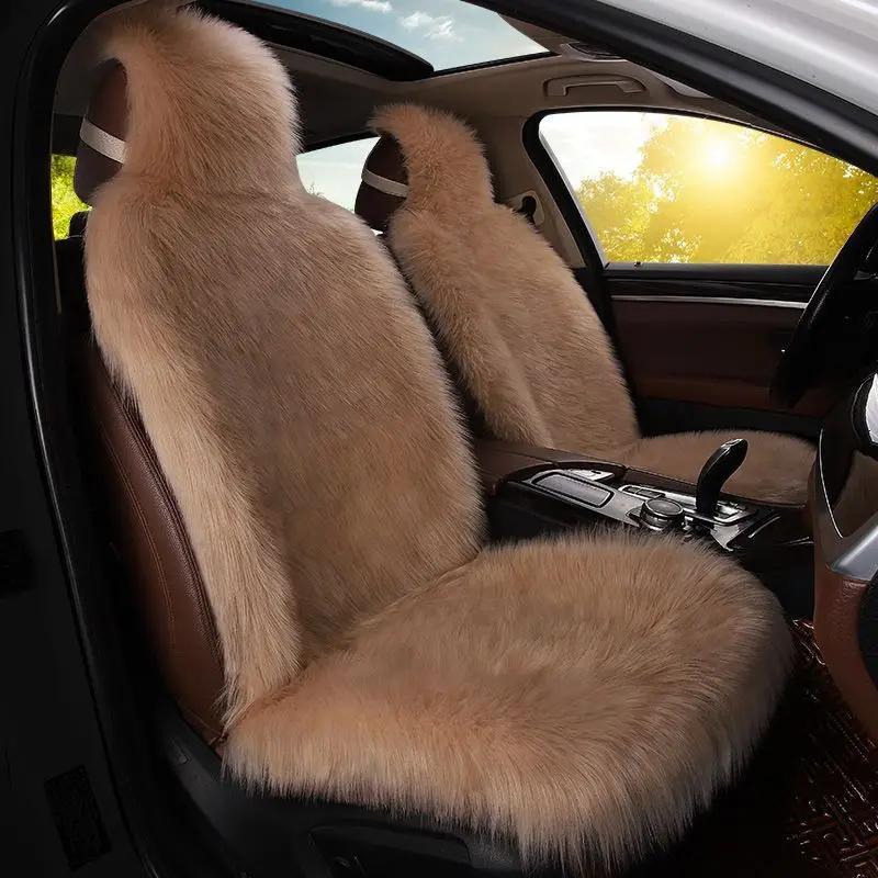 Faux Wool Plush Car Seat Cushion Single Pad Winter Warm Long Hair Soft Anti Slip Silicone Backing Washable Protector for Auto