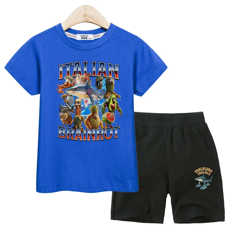 

Детская итальянская одежда Brainrot, летняя футболка и шорты, комплект из 2 предметов для мальчиков, одежда с героями мультфильмов, костюмы от 3 до 14 лет