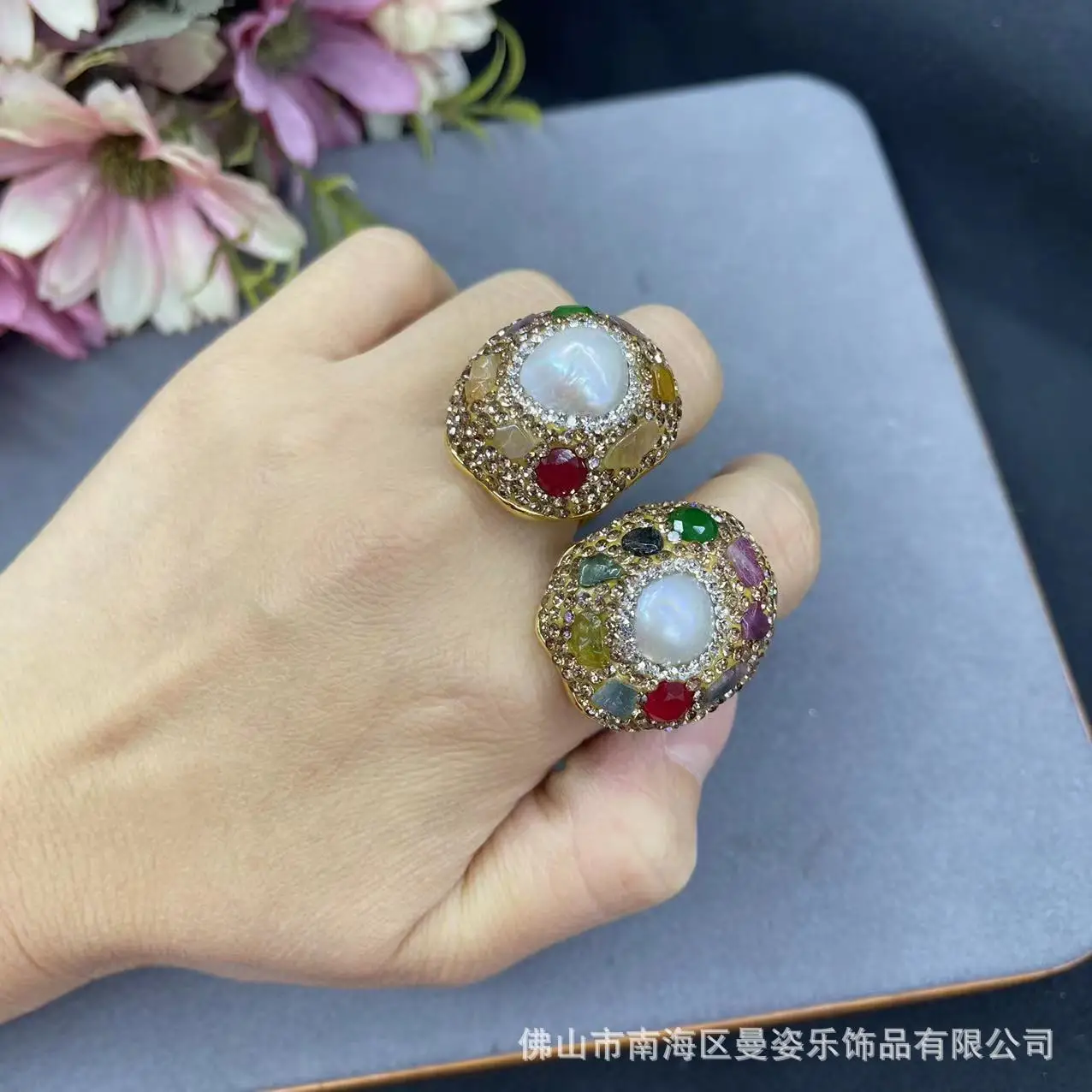 

Baroque pearl ruby jewelry natural tourmaline French vintage jewelry ring