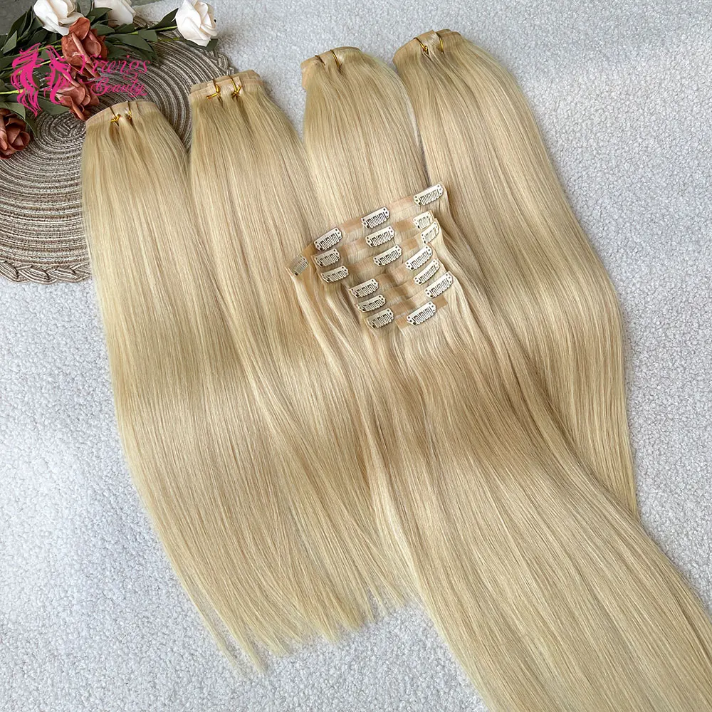#613 Blonde Clip in Hair Extensions Human Hair Straight Virgin Human Hair Extensions Clip ins for Women 120g/7Pcs