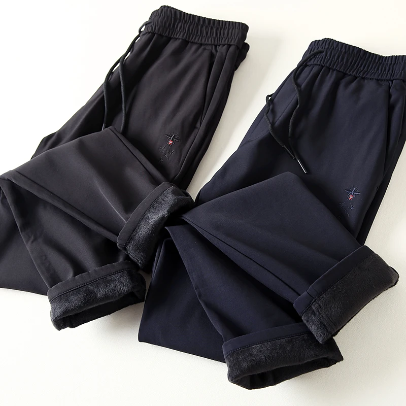 

Thickened Fleece Men's Casual Pants Autumn Winter New Style Warm Pure Color Slim Fit Long Trousers Fashion Urban Style