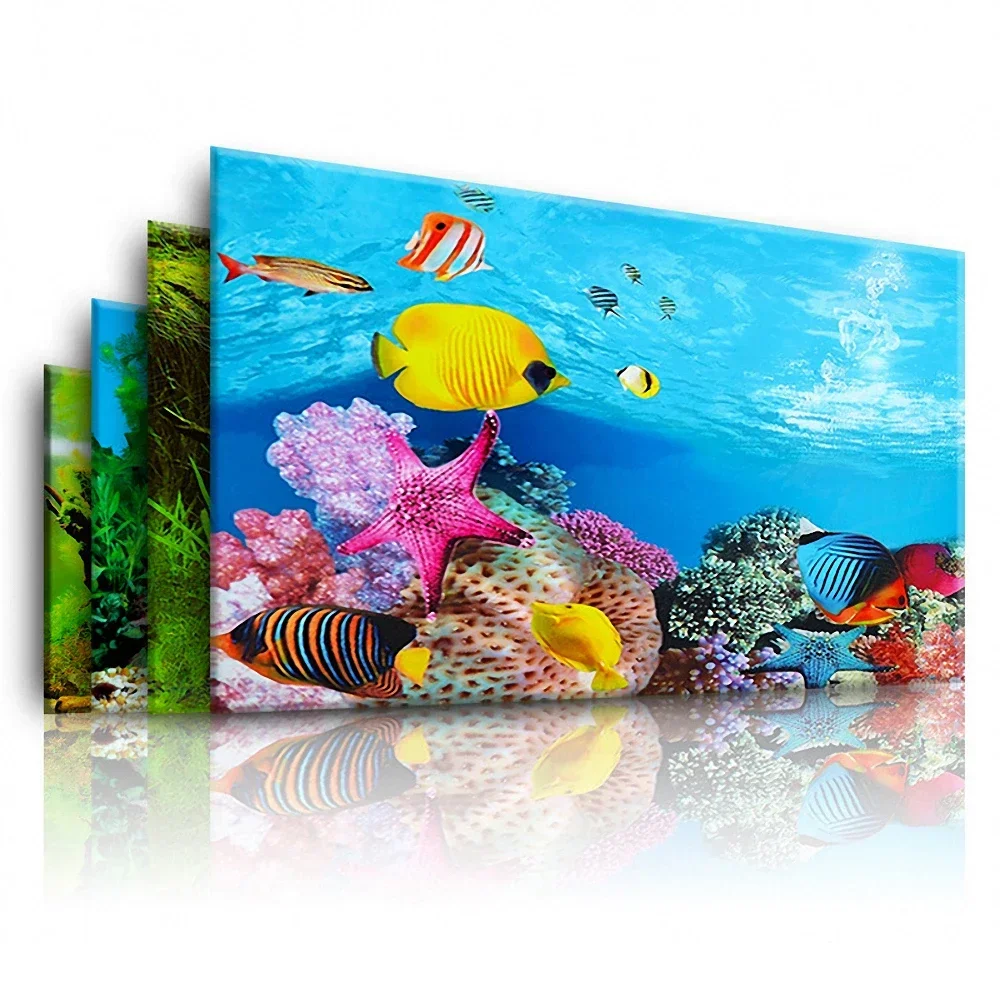 3D Double-sided Aquarium Landscape Sticker Poster Fish Tank Ocean Sea Plants Background Sticker Decoration Aquarium Accessories