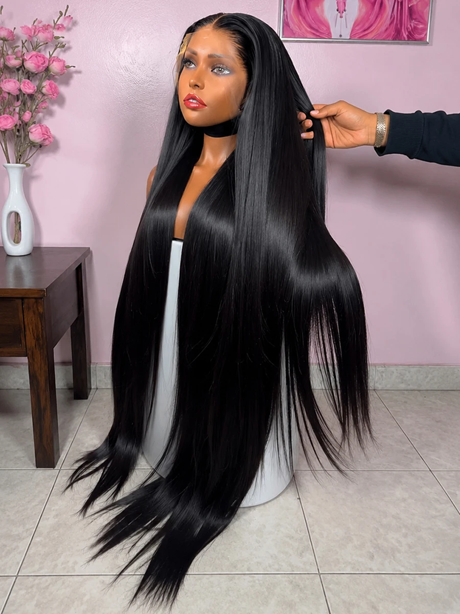New 220 Density Silky Straight Smooth Human Hair Wig 13x6 HD Transparent Lace Frontal Wig Natural Black Bone Straight Glueless Human Hair Wig For Women Afro Hair Invisible Strap 13x6 Hd full Lace Front Wig Human Hair Melt Skin Swiss Lace Cheap Wig on Sale