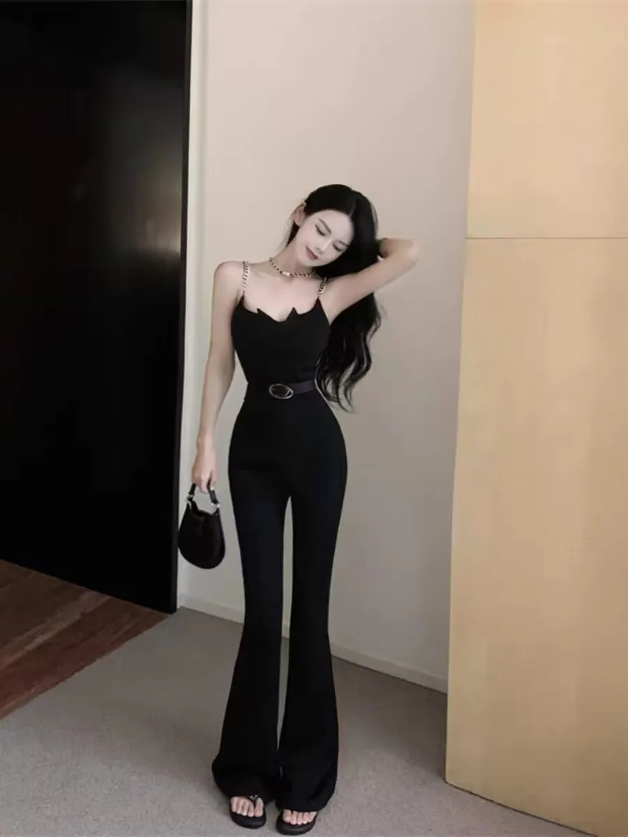 

2023 Summer Women Casual Sleeveless Strapless Jumpsuits Ladies Black Bodysuit Slim Long Pencil Skinny Pants