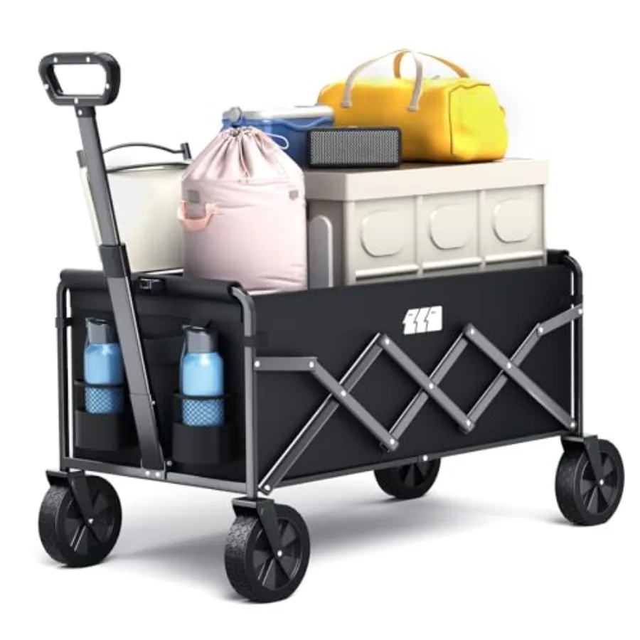 

Складная тележка-вагончик с колесами, сверхпрочная, черная, для кемпинга, сада, пляжа, спорта, рыбалки, легкая