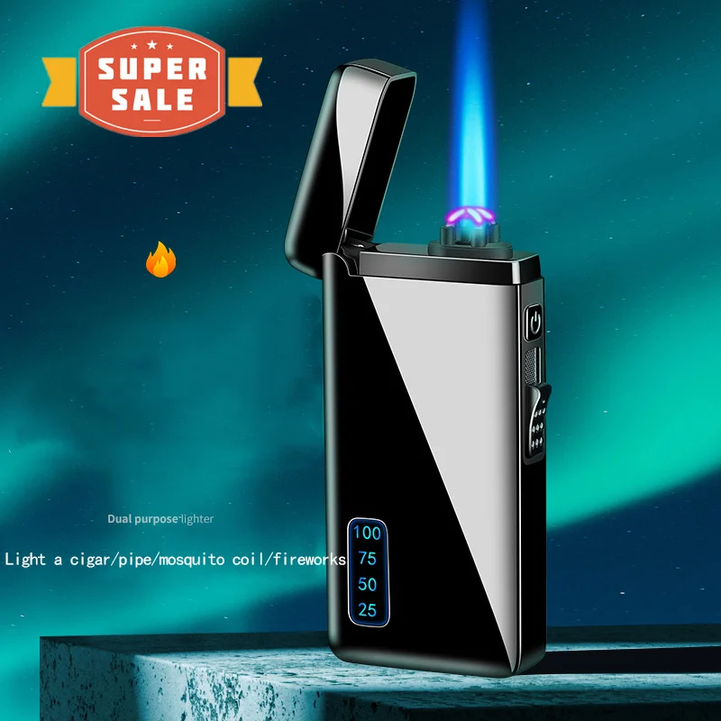 

Hot Selling Metal Gas Dual-Use Lighter Double Arc USB Charging LED Screen Display Power Lighter Men's Gift