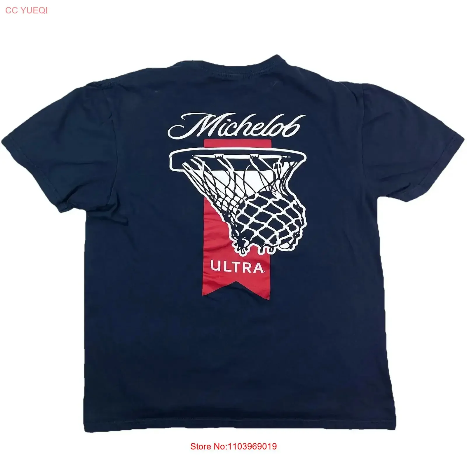 Camiseta Michelob Ultra Beer Basketball Hoop Net Azul Marino Promocional para Mujer, Talla M, Estilo Vintage Lavado, para Uso Diario, Streetwear