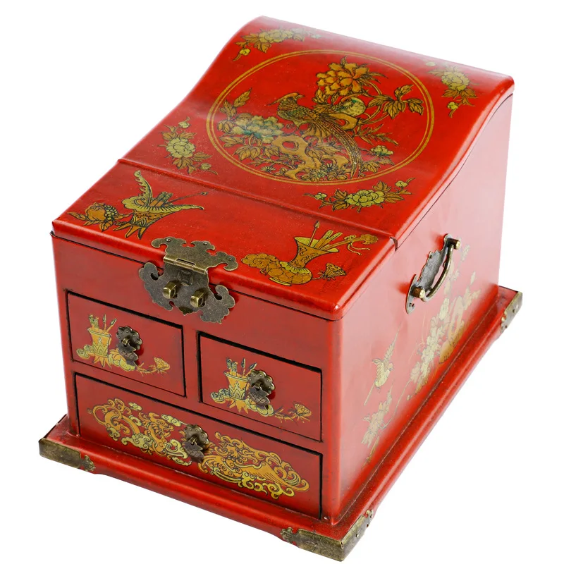 MDF plus PU antique jewelry box, classical craft cosmetic case, wedding and festival gifts, photography ornaments