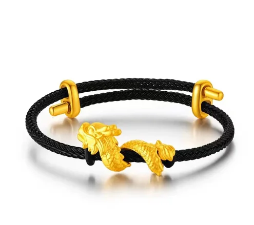 24k pure gold dragon charms red / blk hand strings for couples diy bracelets for men