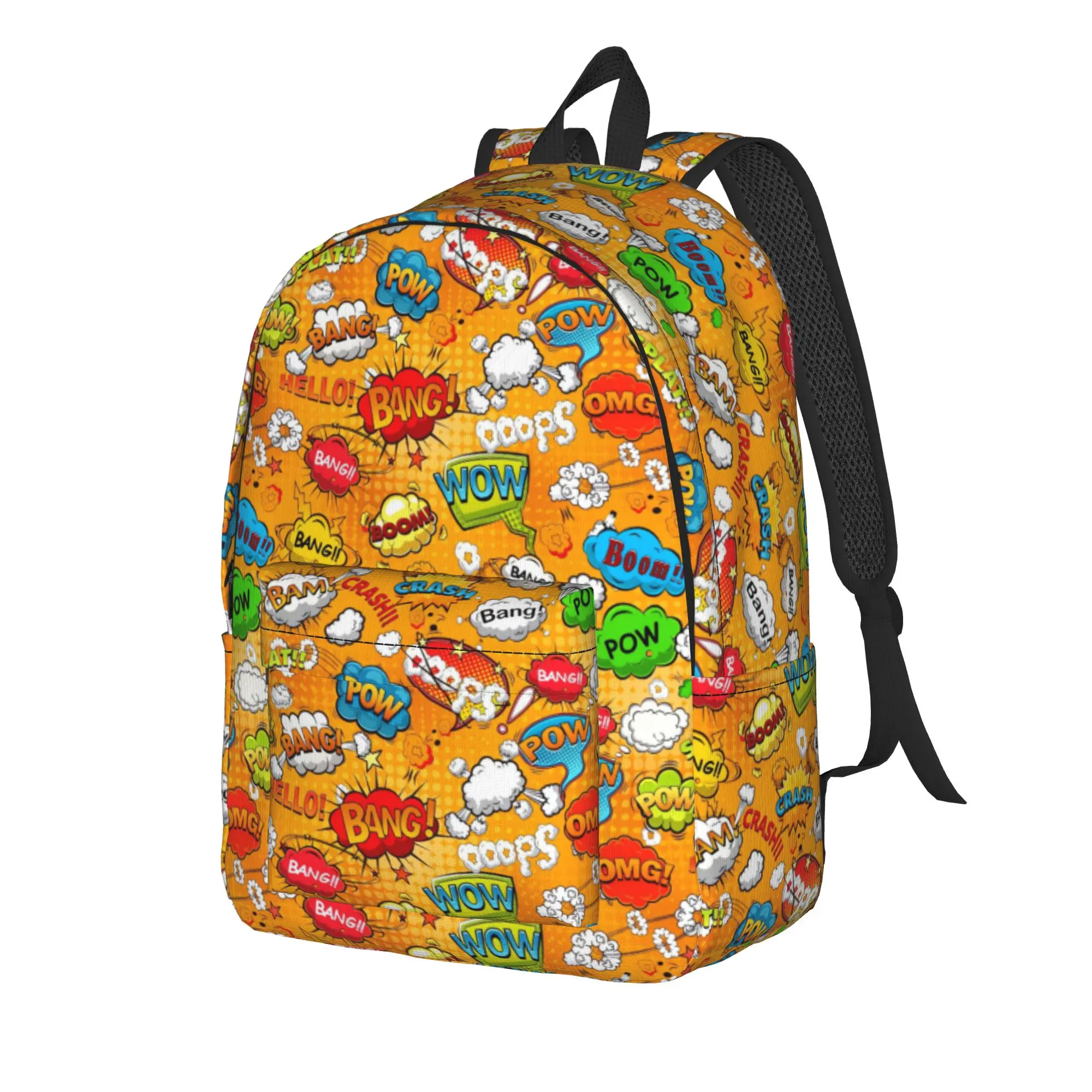 Comic Speech Bubbles   On Orange   Backpack Youth  Soft Backpacks Polyester Kawaii High School Bags University Design Rucksack