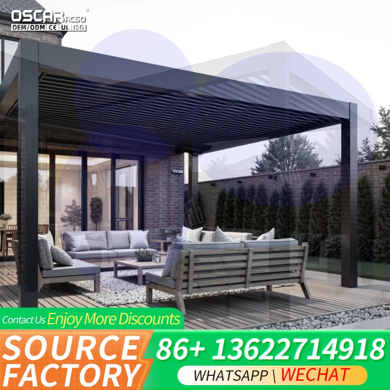 Motorised Retractable Bioclimatic Slats Outdoor Aluminium Pergola with Slide Screen for North America Garden Patio Balcony pergo