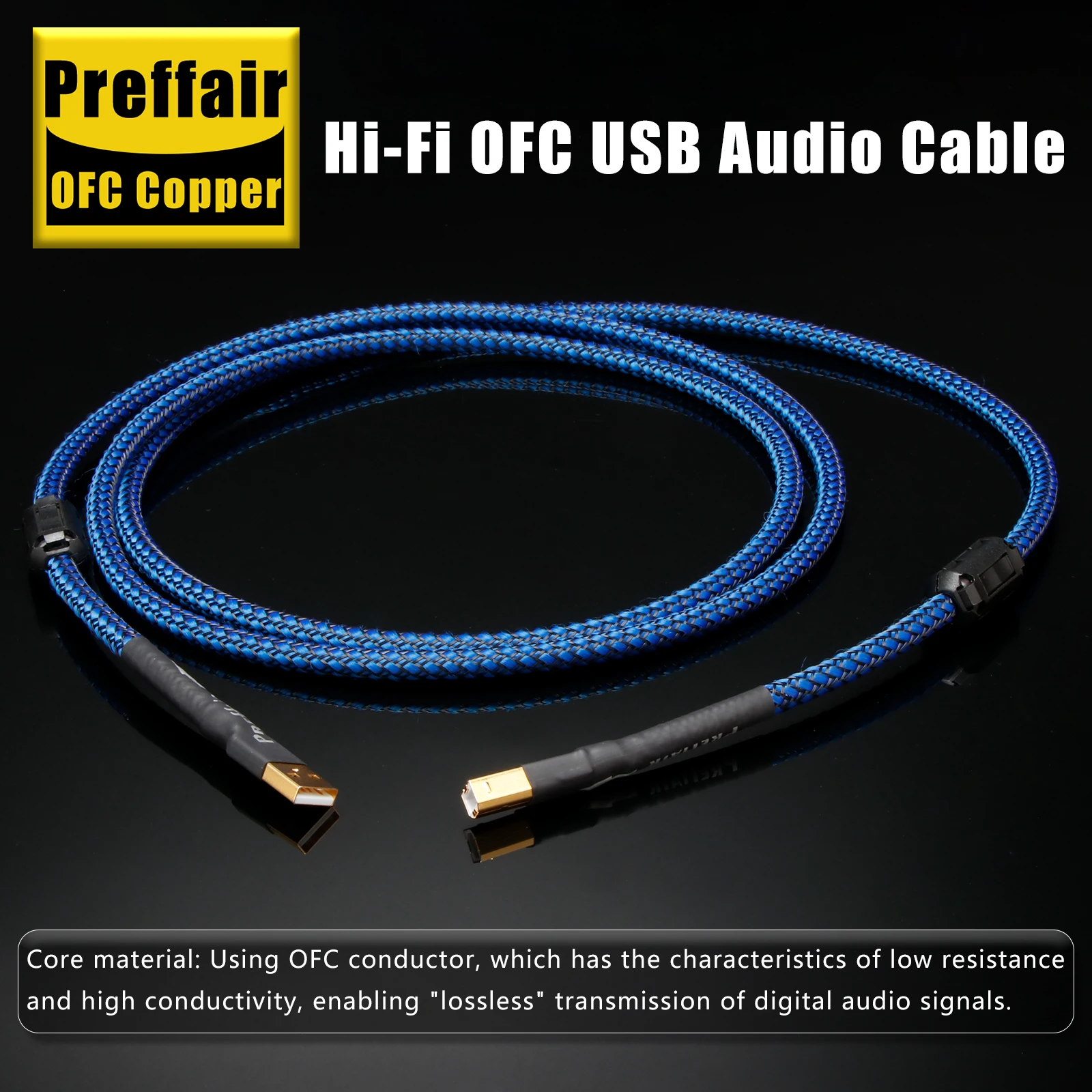 Preffair X401 USB2.0 Cable with Gold-Plate Type A to B Plug OFC Copper Data Cable with Cable Non-magnetic Rings