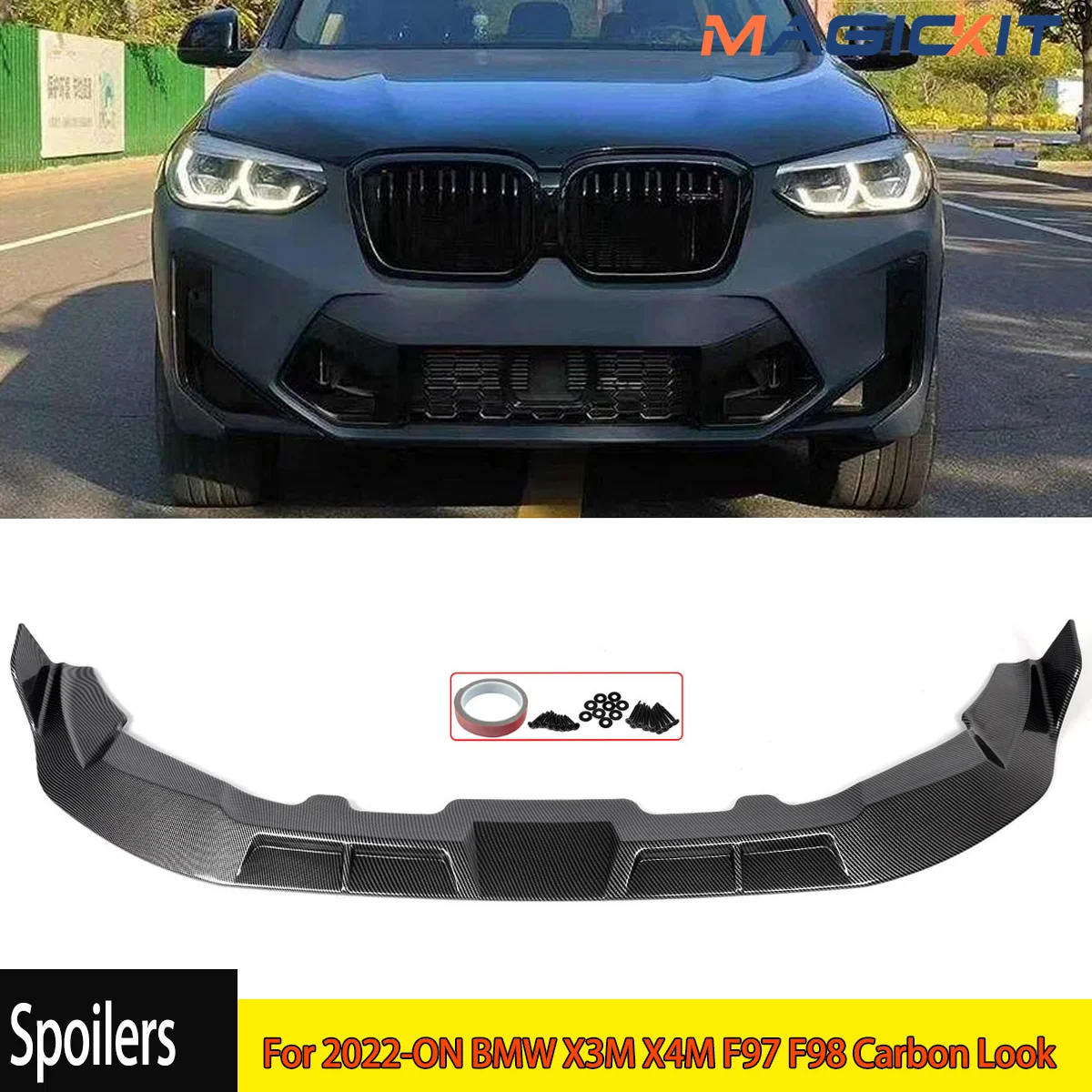 For 2022-ON BMW X3M X4M F97 F98 Carbon Look Car Front Bumper Spoiler Splitter