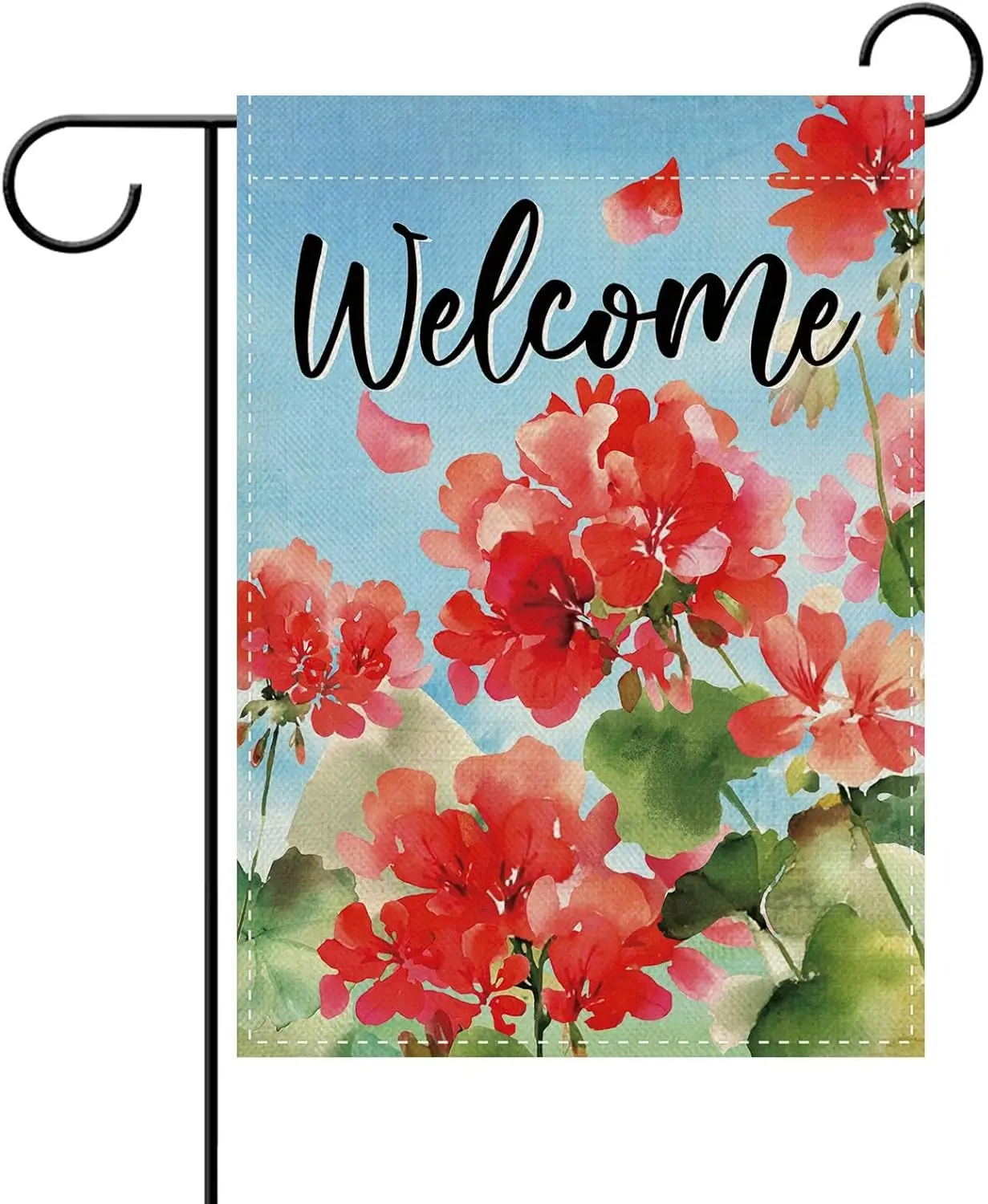 Dyrenson Welcome Spring Summer Geranium Flower Decorative Garden Flag, Watercolor Red Floral Yard Outside Home Decoration, B AAS