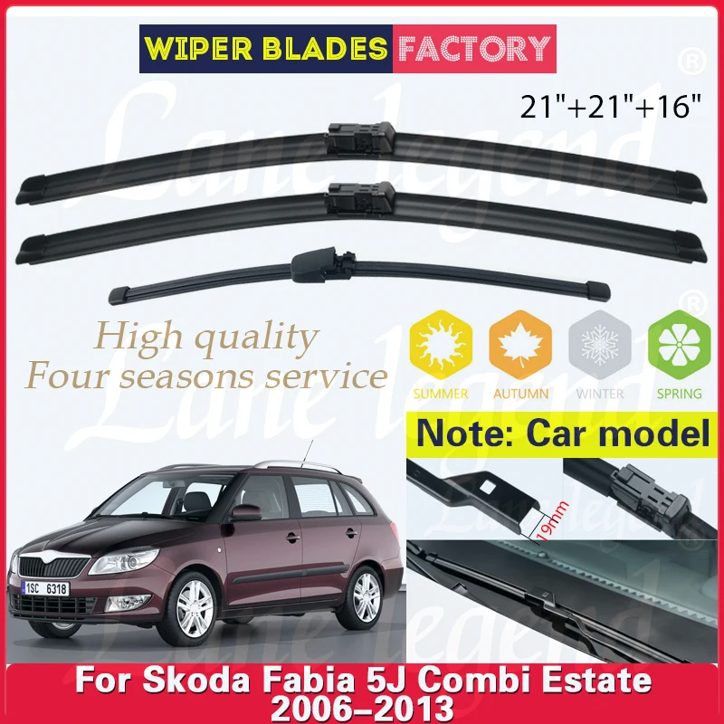 

3PCS For SKODA Fabia 5J Combi Estate 2006 - 2013 21"+21"+16" Front Rear Wiper Blades Windshield Windscreen Window Car Rain Brush