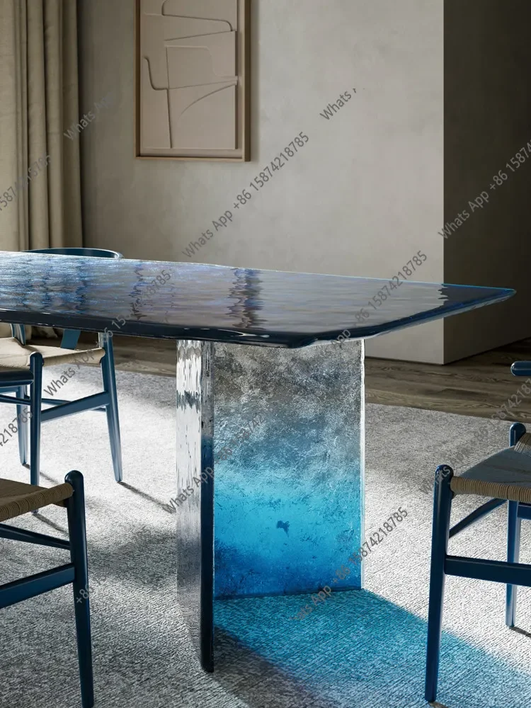 

Итальянский минималистичный стеклянный обеденный стол для гостиной, длинный стол для зоны отдыха, прозрачный чайный столик с градиентной трансформацией от ведущего дизайнера X