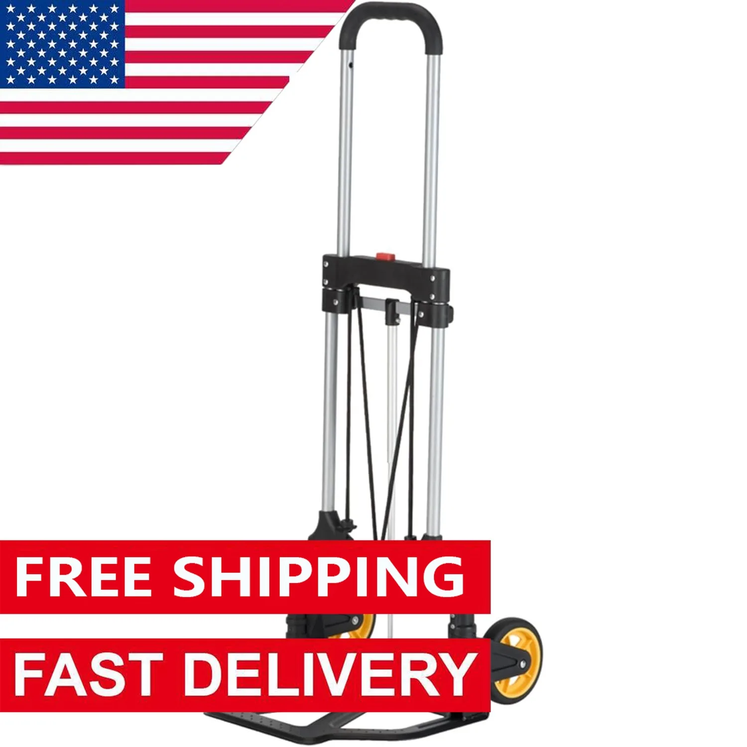 Folding Hand Truck Dolly w/Retractable Wheels, 160-Pound Capacity, Yellow/Black, 14.88"L x 11.1"W x 38.58"H