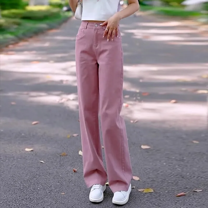 Белые джинсы для женщин, весенне-осенние повседневные брюки, модные универсальные простые свободные широкие брюки для поездок на работу