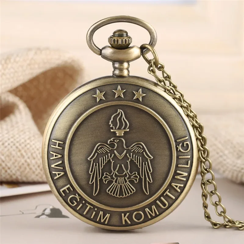 

Bronze Engraved Eagle Fire Cover Arabic Number Quartz Analog Pocket Watch for Men Women with Necklace Pendant Chain Reloj Gift